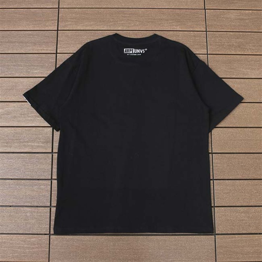 AAPE Yellow Ring Letter Print Logo T-Shirt - Black Short Sleeve - Picture 9 of 11